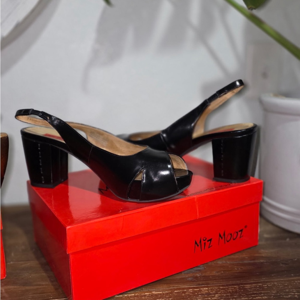 Miz Mooz Black Peep-Toe Slingback Heels